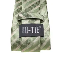 Cravate rayée vert sauge pour homme, avec pochette de costume et boutons de manchette, accessoire de smoking, cravate de luxe classique pour homme, cadeau 5
