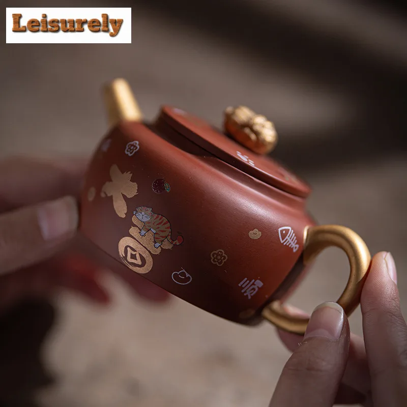100ml Great Fortune Purple Clay Hundred Wealth Teapot Aesthetic Tea Infuser Pot Tea Soaking Kettle with Strainer Tea Ceremony