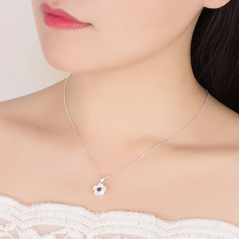 Elegant Blossom Necklace: Sterling Silver with Pink, Purple, and Peach Accents