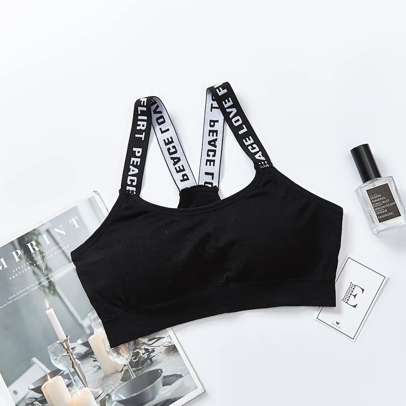Sports Bra Colorful Letter Yoga Strap With Chest Pad Wrap Around Chest Anti Glare Vest For Women