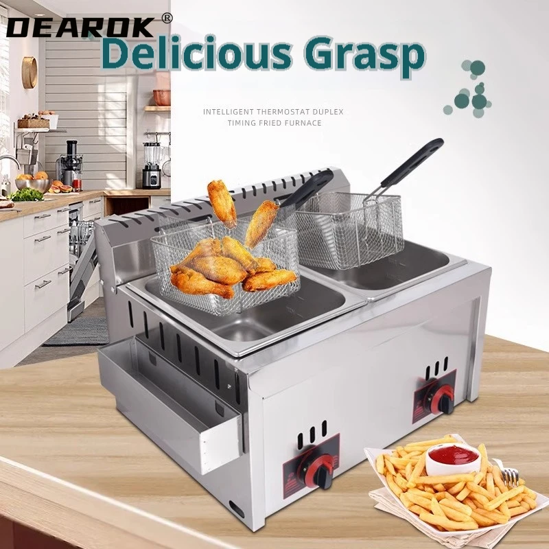 12L Stainless Steel Gas Fryer Countertop Fried Chicken French Fries Machine Commercial Deep Fryer Machine with Dual Tanks 5
