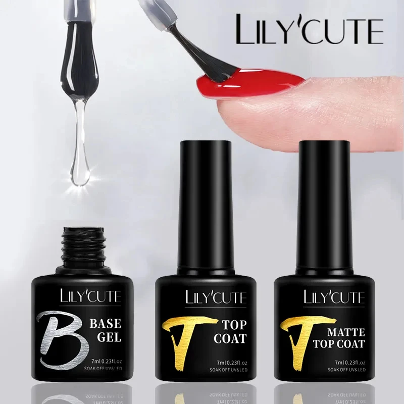 LILYCUTE 7ML Nowipe Base Top Coat UV Gel Soak Off UV LED Gel Nail Polish Semi Permanent Functional Gel Nail Art Manicure Tools