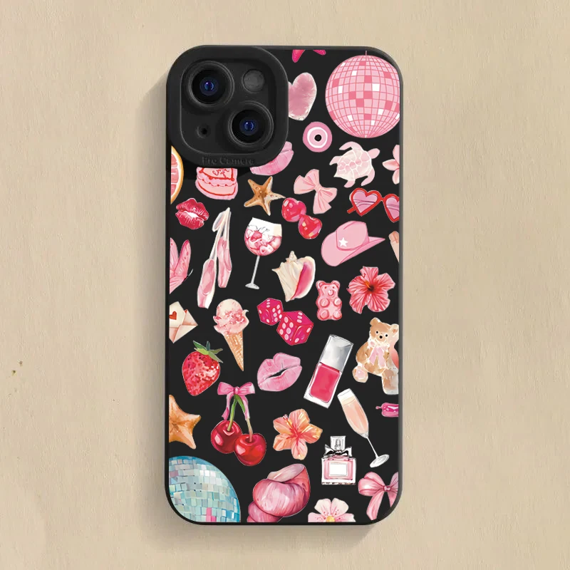 Sparkly Crystal Ball Pink Bow Cherry Pattern Phone Case Cover