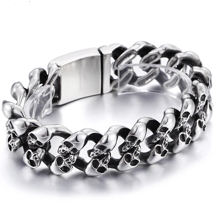 Jewelrywe Bracciale Uomo In Acciaio Inossidabile – Stile Punk Rock Motociclista, 4 Colori, Con Sacchetto In Velluto