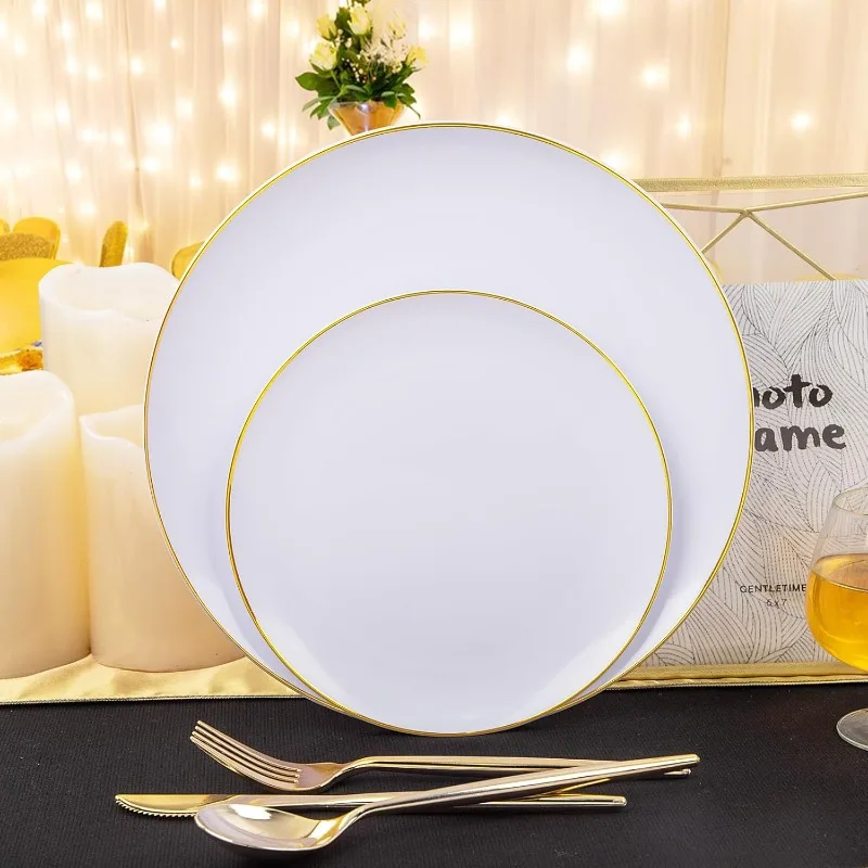 150Pcs Plastic Plates,Disposable Silverware for 30 Guests Include 30 Dinner Plates,30 Dessert Plates,90 Cutlery for Wedding
