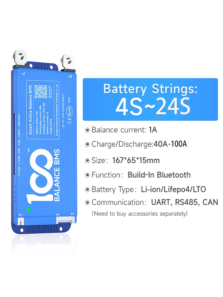 Smart Bms Active Balance Bms 4S 8S 10S 14S 20S 24S 16S Bluetooth Rs485 Can Bms 40A 60A 80A 100A Jk Lifepo4 4S Bms Jk 16S Lifepo4