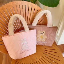 

Women Handbags 2022 Mini Cotton Tote Bags Girl Shopper Fashion Casual Cute Cartoon Embroidery Rabbit Quilted Bag Top Handle Bags