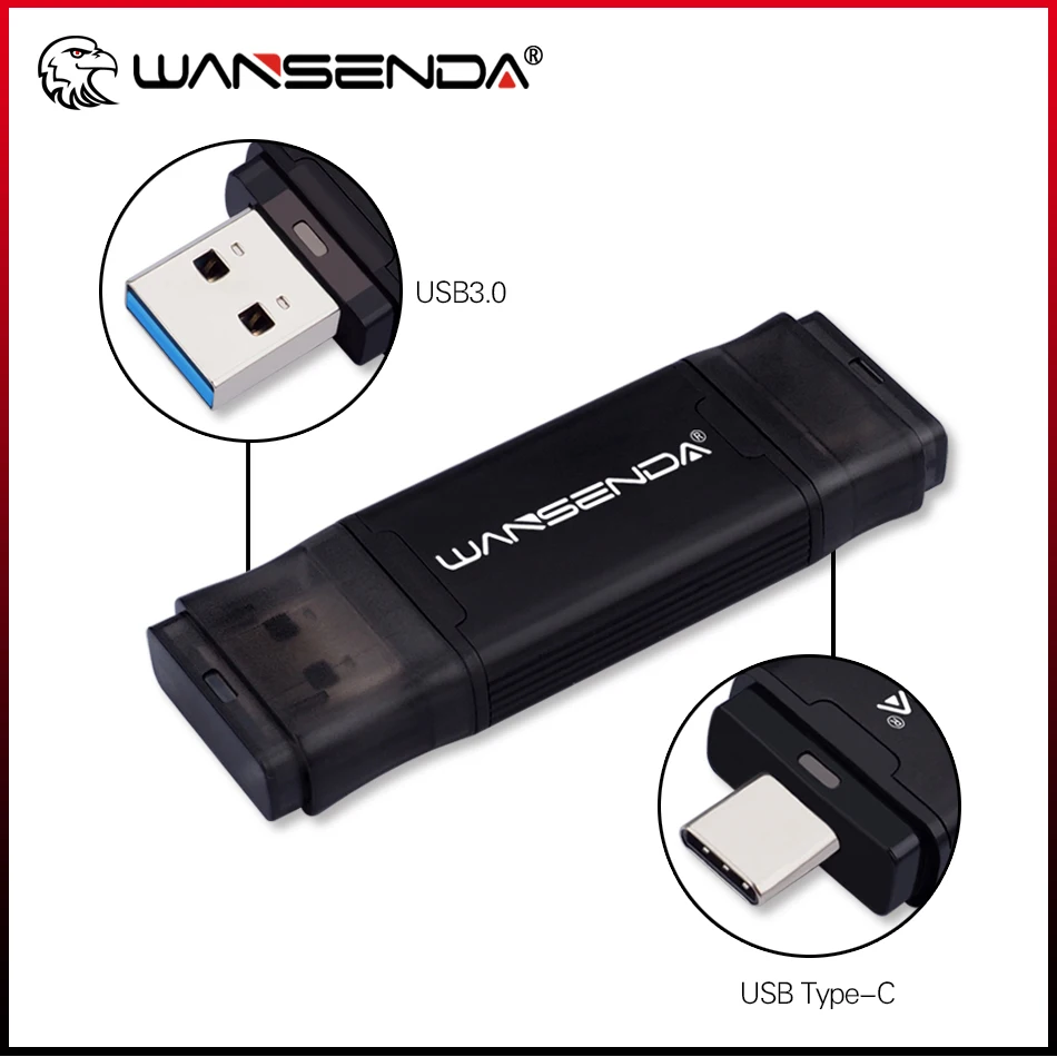 WANSENDA Type C USB Flash Drive USB 3.0, 512GB 256GB 128GB 64GB 32GB 16GB for PC External Storage