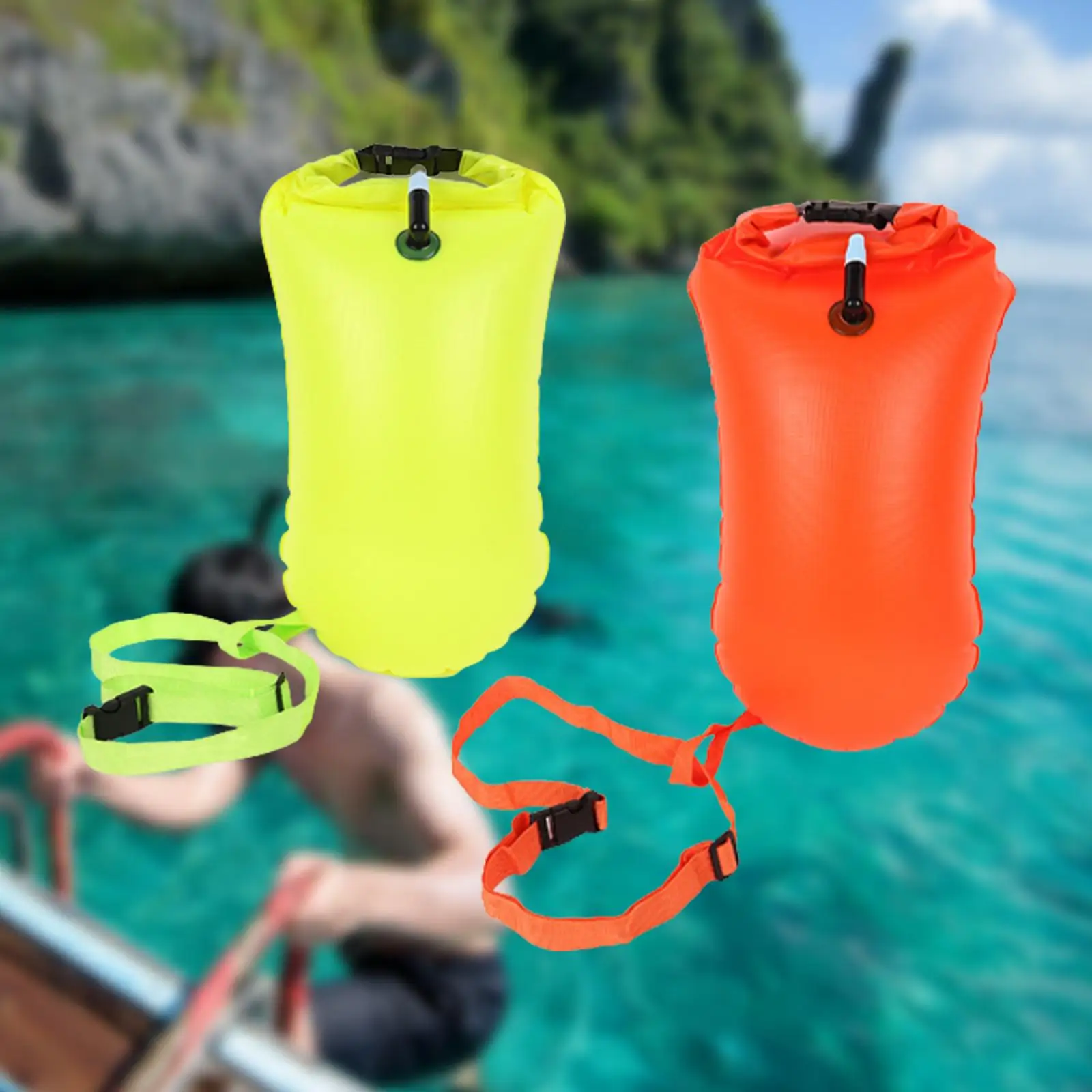 

High Visible Swim Buoy Inflatable Air Bag Swimming Tow Bag Waterproof Dry Bag Storage Bag for Surfing Snorkeling Kayaking