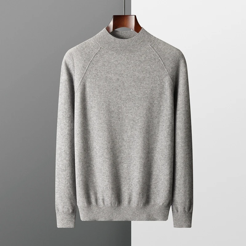 100% Goat Cashmere Sweater Men's Half High Collar Pullover Autumn and Winter New Long Sleeve Knitted Basic Versatile Shirt
