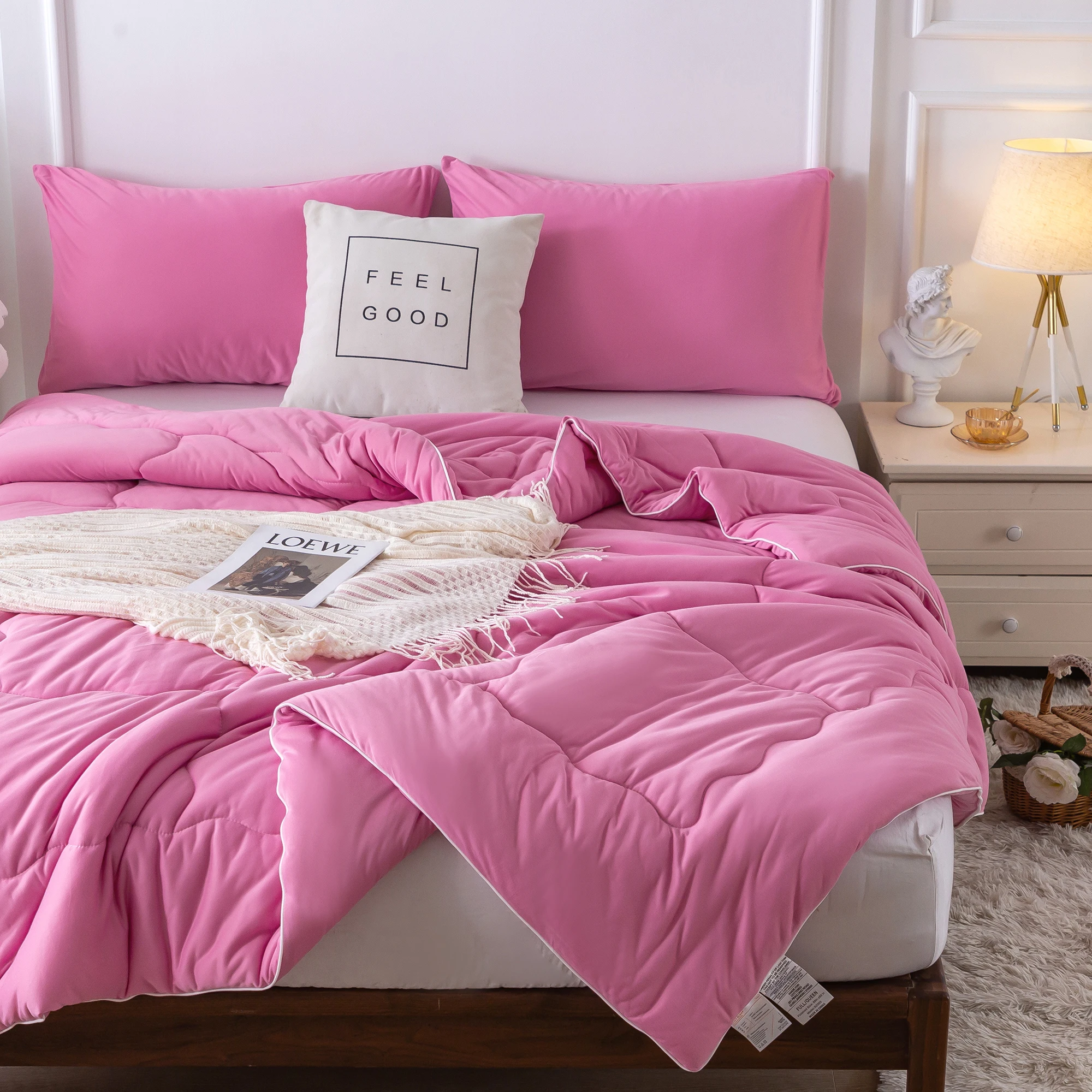 

Двустороннее ультра-мягкое одеяло, розовый Трикотажный Хлопковый уютный полностью дышащий легкий для всесезонного использования, двуспальный/двуспальный XL