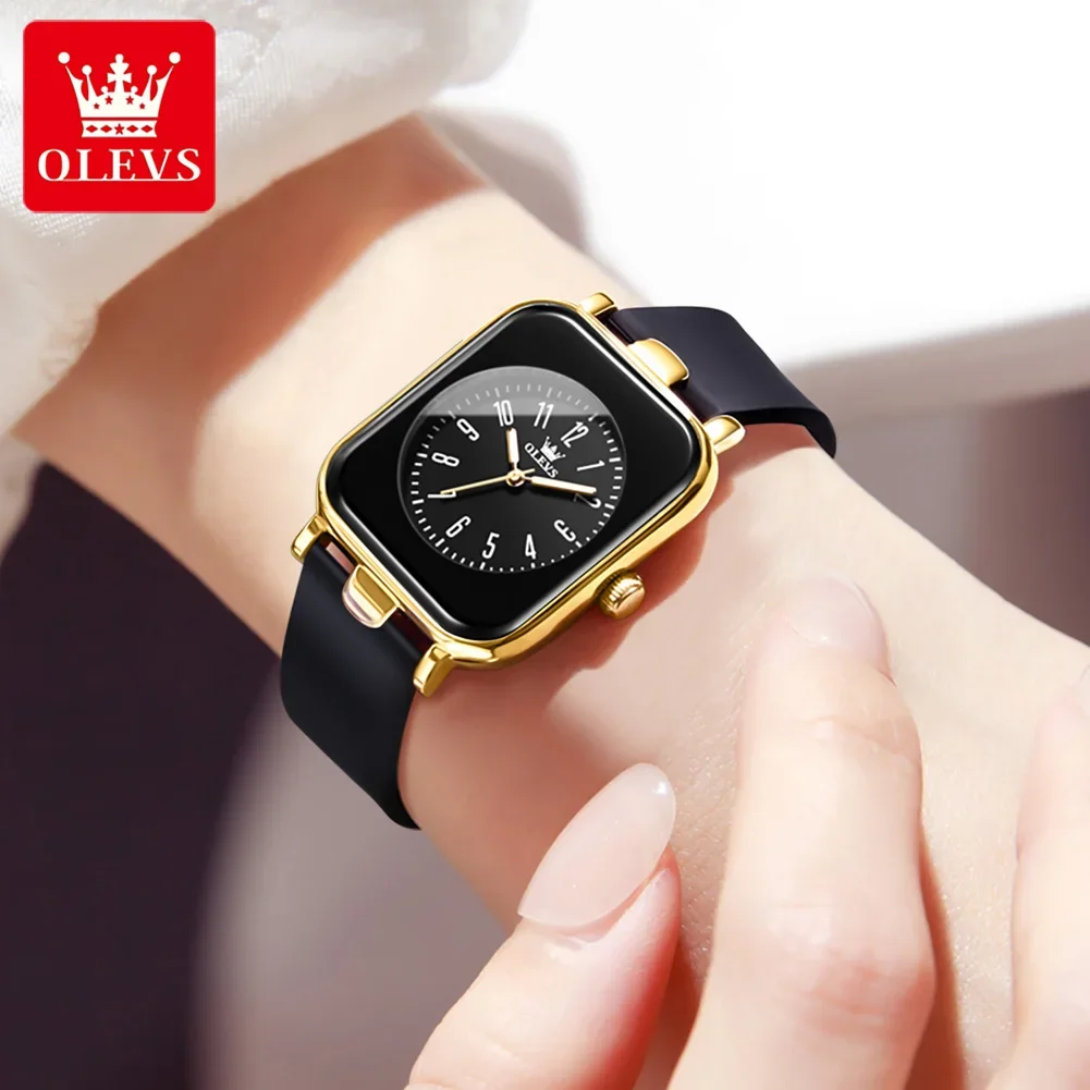 OLEVS 9961 Original Quartz Watch for Women Silicone Strap Watches Black Square Digital Dial Waterproof Ladies Wristwatch Gifts 5