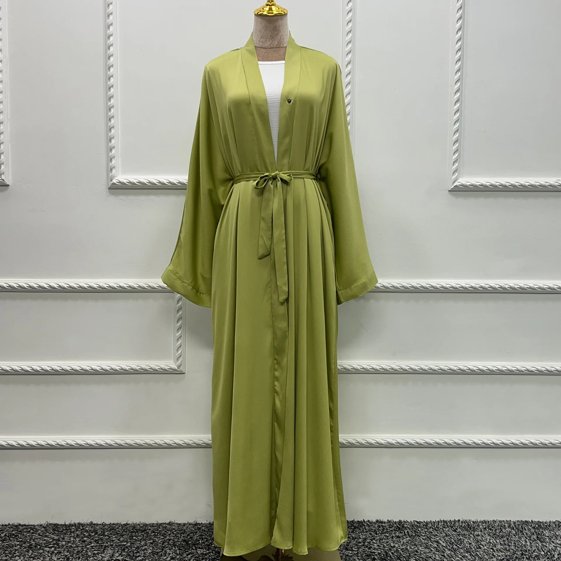 Kimono Abaya Dubai Turkey Plain Crinkled Crepe Casual Abayas for Women Islamic Clothing Muslim Hijab Dress Ramadan Eid Kaftan