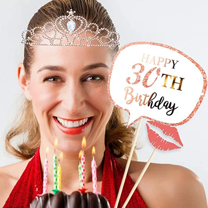 Description Picture 4 of item35Pcs Women 18  21 30 Years Old Birthday Theme Photobooth Props Princess Crown Boothbooth Accessories Birthday Decorations Adult