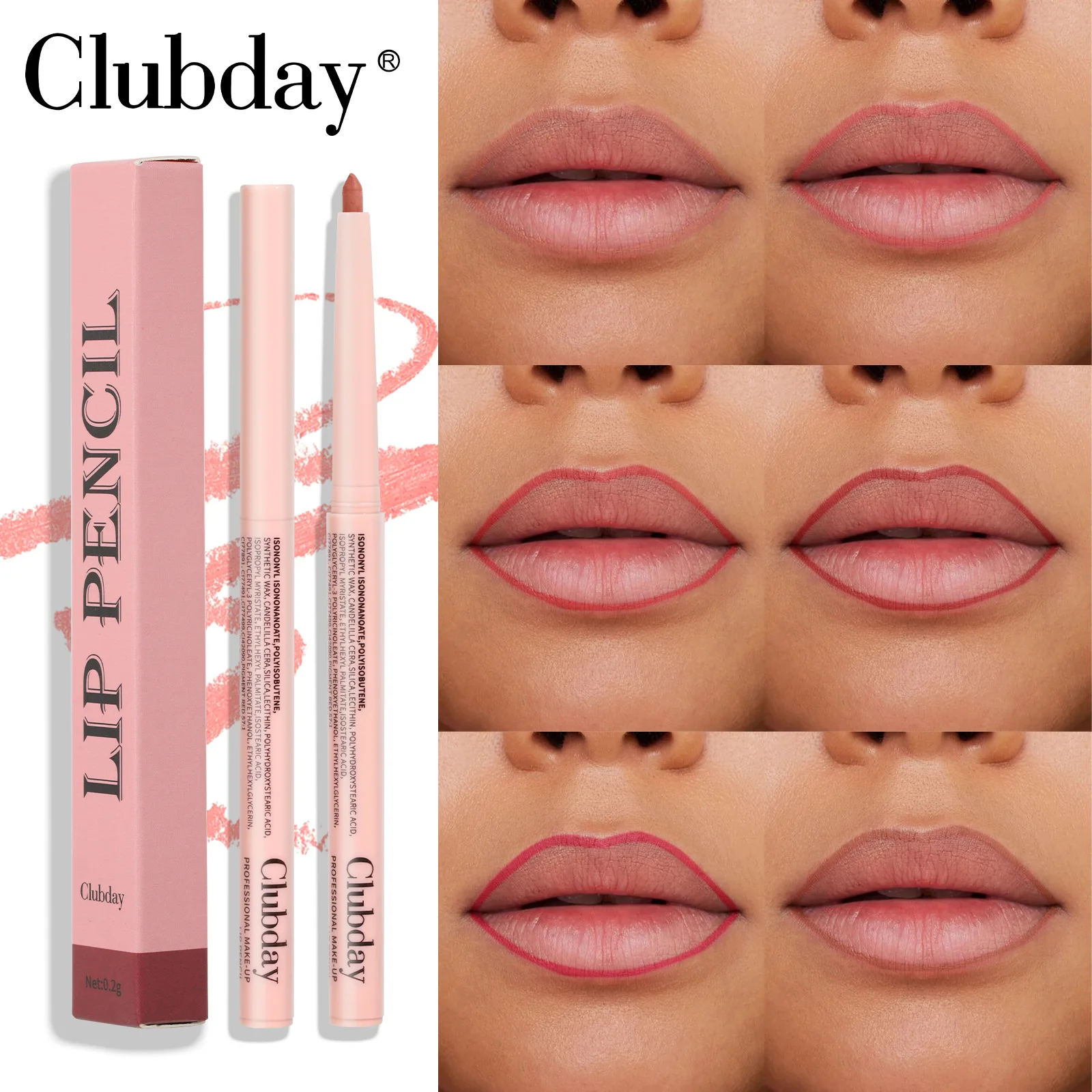 Clubday 6 colors easy to color swirl lipstick pencil lasting waterproof sweatproof non-removal matte natural lipstick lip liner 2