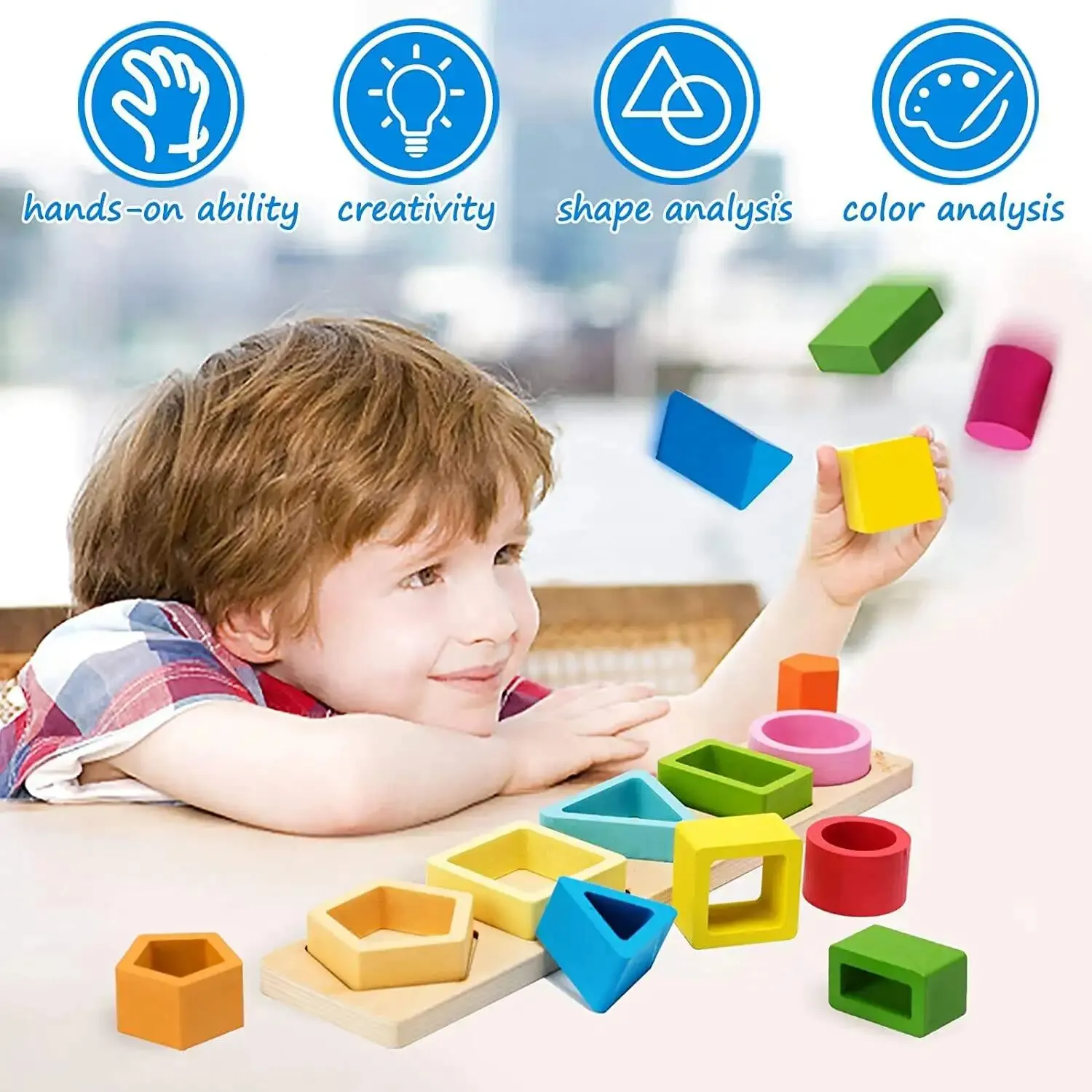Children's Wooden Category Stack Toy Education Color Shape Classification Instrument Puzzle Toys 4