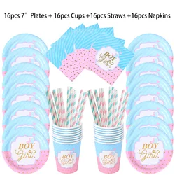 Gender Reveal Party Tableware Set - Baby Shower Decorations with Plates, Cups, and Balloons - As picture show (64pcs Set E)