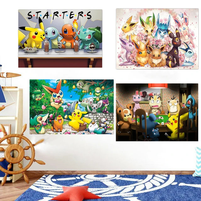 Pintura em tela pokemon cartaz anime bulbasaur pikachu mural arte imagem  para sala de estar crianças fundo da casa decoração da parede - AliExpress