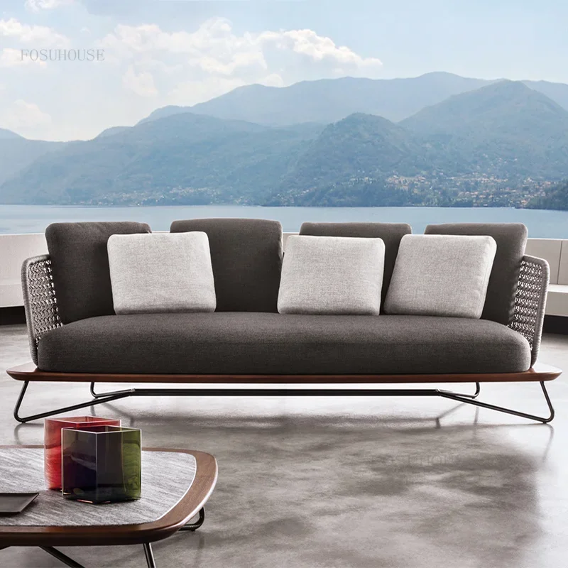 Waterproof Apartment Leisure Living Room Sofas Outdoor Balcony Patio Rattan Sofa Sunscreen Homestay Restaurant Back Armchairs L