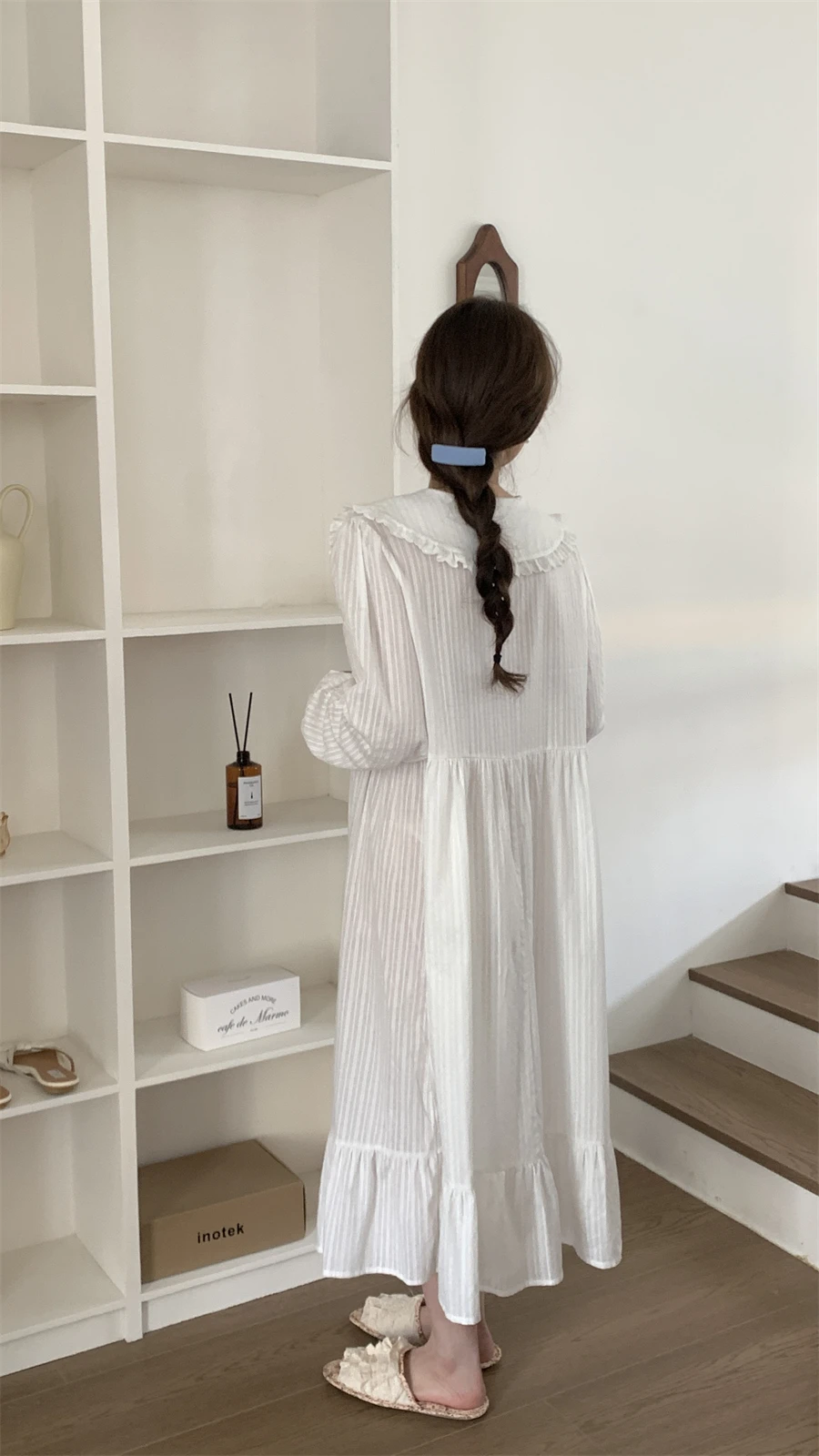 One-piece pajamas, women's pajamas, white pajamas, women's homewear, long-sleeved homewear, long-sleeved pajamas, women's One-piece pajamas