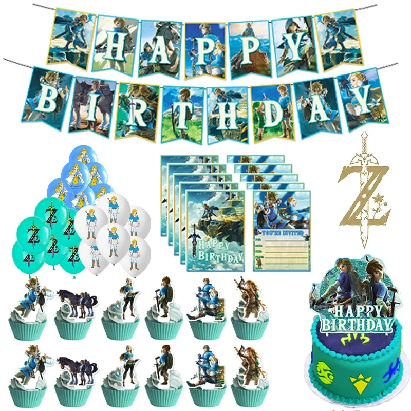 Zelda-Themed Birthday Party Decor Set with Flags and Balloons