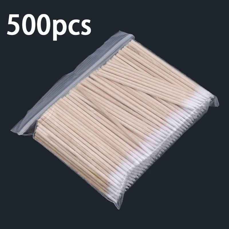 300/500pcs Wooden Tip Cotton Stick Long 7cm 300 Wooden Handle Tip Semi Permanent Embroidered Cotton Swabs 6