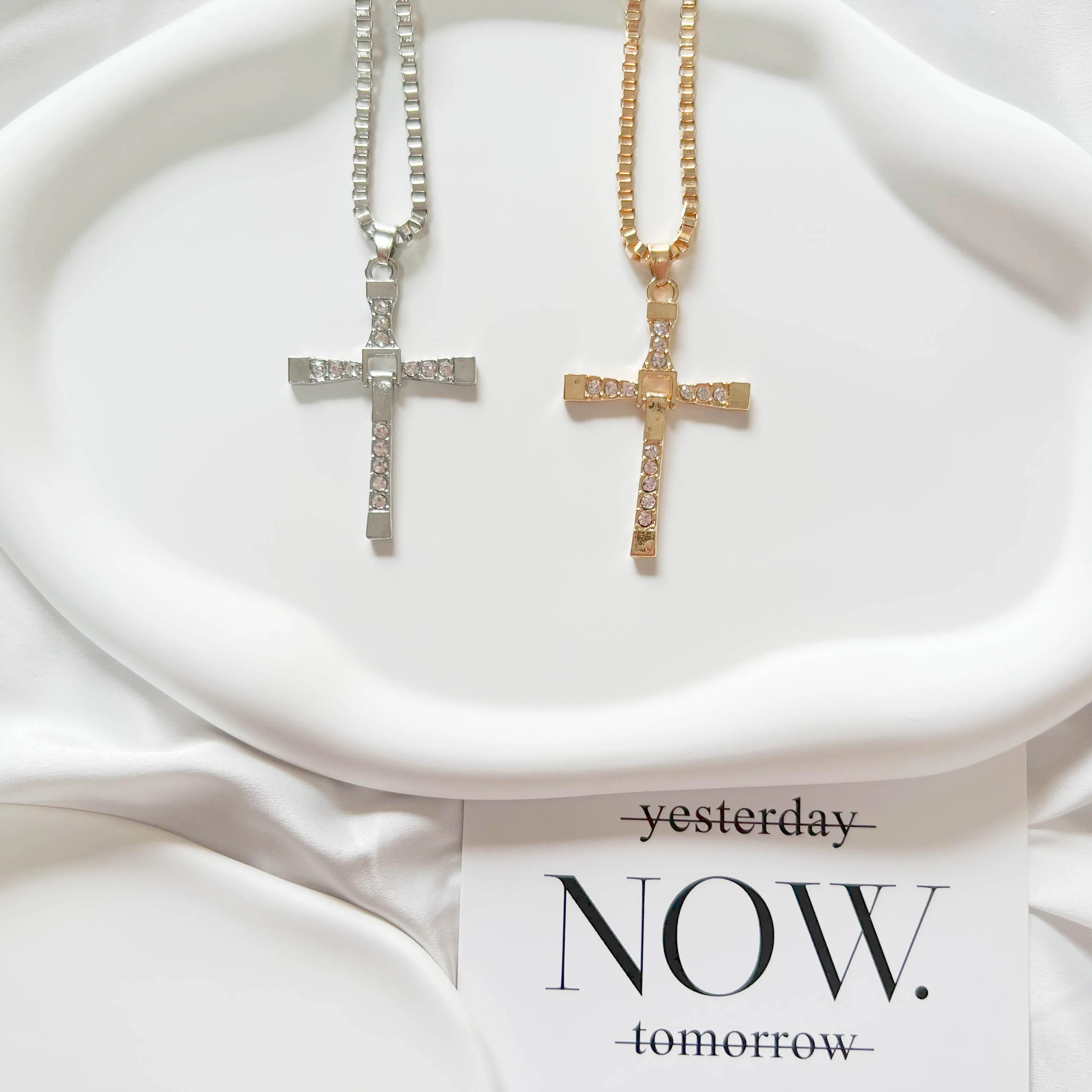 

Fashion Necklaces for Women Cross Pendant Stainless Steel Jewelry High Quality Alloy Set With Artificial Gems Pendant Necklaces