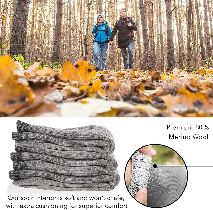 Cotton Socks Winter Unisex Merino Wool Socks Hiking Socks 80% Merino Wool Ski Men Women Thicken Thermal Men Warm Anti-Odor