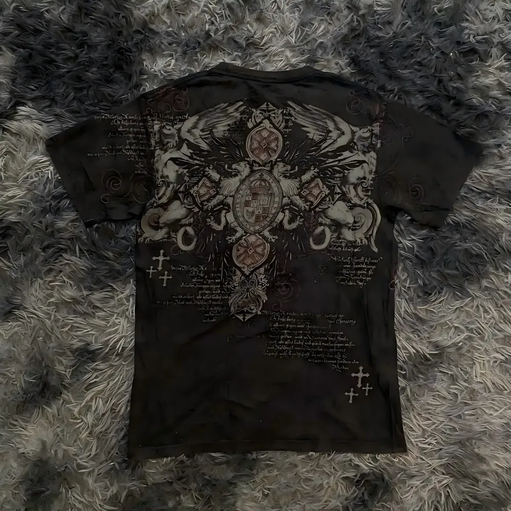 European and American men's summer Gothic angel wing skull print soft and breathable round neck T-shirt outdoor street top