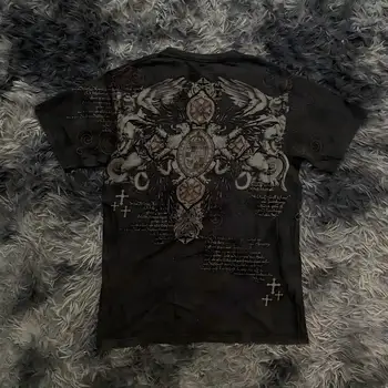 European and American men's summer Gothic angel wing skull print soft and breathable round neck T-shirt outdoor street top