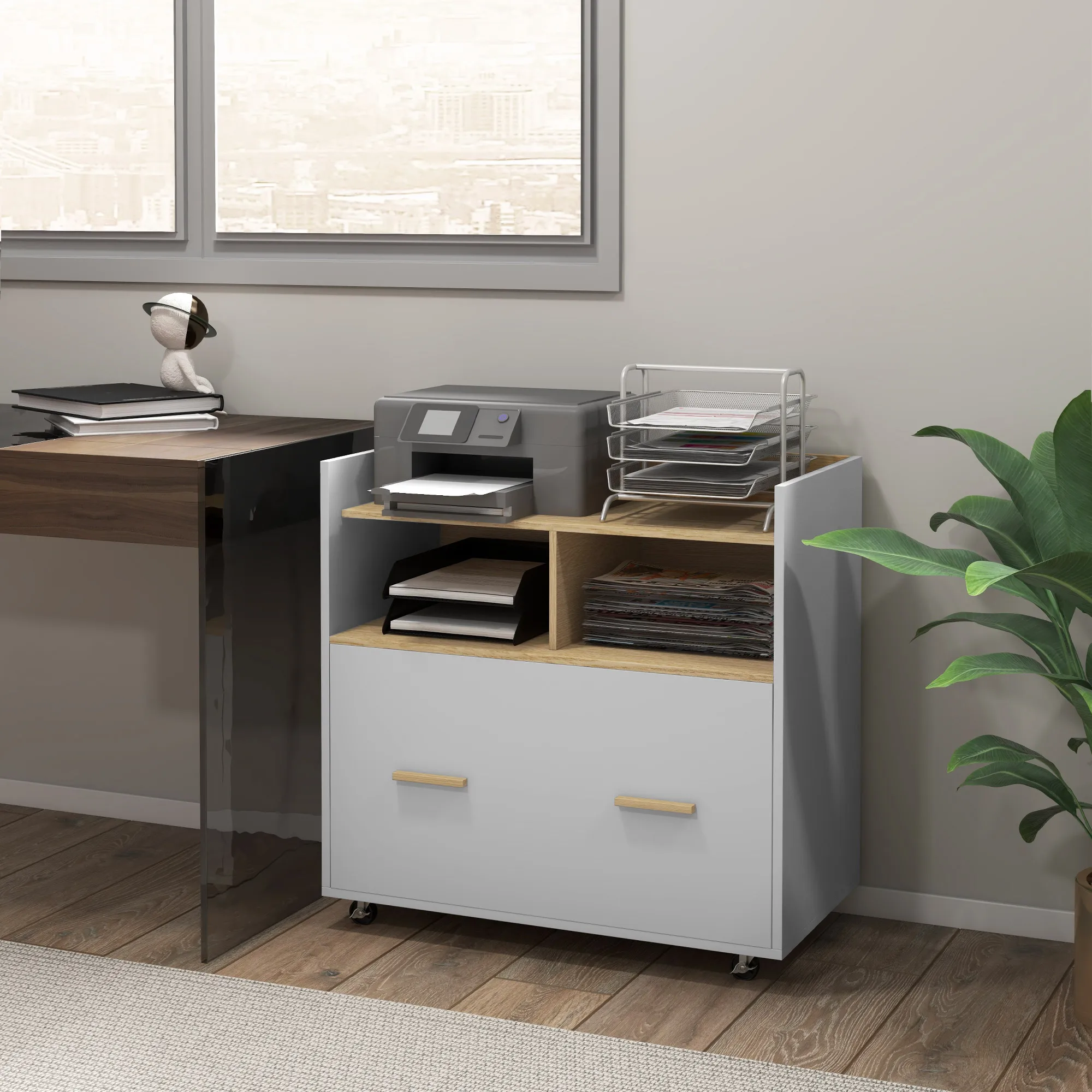 Vinsetto Archivador Portátil Con 3 Cajones Con Cerradura Y Archivador Para Colgar, Portadocumentos De Acero, 39 X 48 X 59 Cm, Color Negro