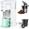 Mini Coffee Maker Single Serve, Instant One Cup for K Cup & Ground Coffee, 6 to 12 Oz Brew Sizes, Capsule Coffee Machine, White 1