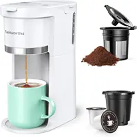 Mini Coffee Maker Single Serve, Instant One Cup for K Cup & Ground Coffee, 6 to 12 Oz Brew Sizes, Capsule Coffee Machine, White 1
