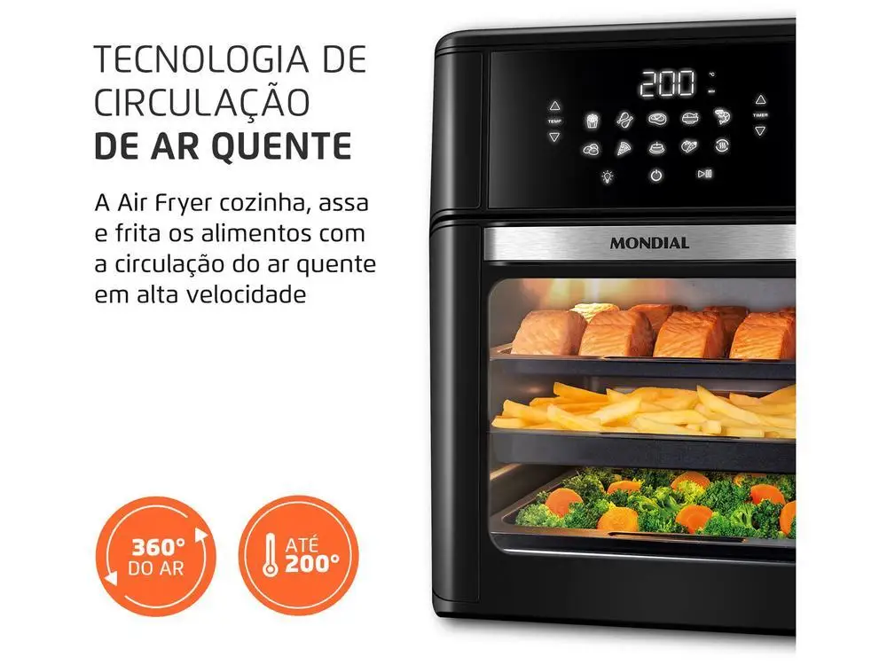 Fritadeira Elétrica sem Óleo/Air Fryer Mondial Forno Oven AFON-12L-FB Preta 12L - 110V 6