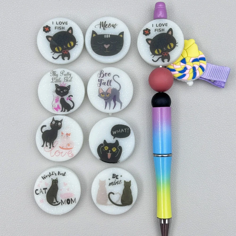 

10PC Luminous Silicone Circular Cat Series Bead Teethe Baby DIY String Pen Bead Nipple Chains Jewelry Accessories Focal Beads