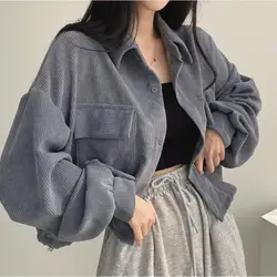 Shirt Jacket Cropped Women Long Sleeve Jackets Oversized Harajuku Korean Fashion Female Loose Vintage Streetwear Cool Chic Coat