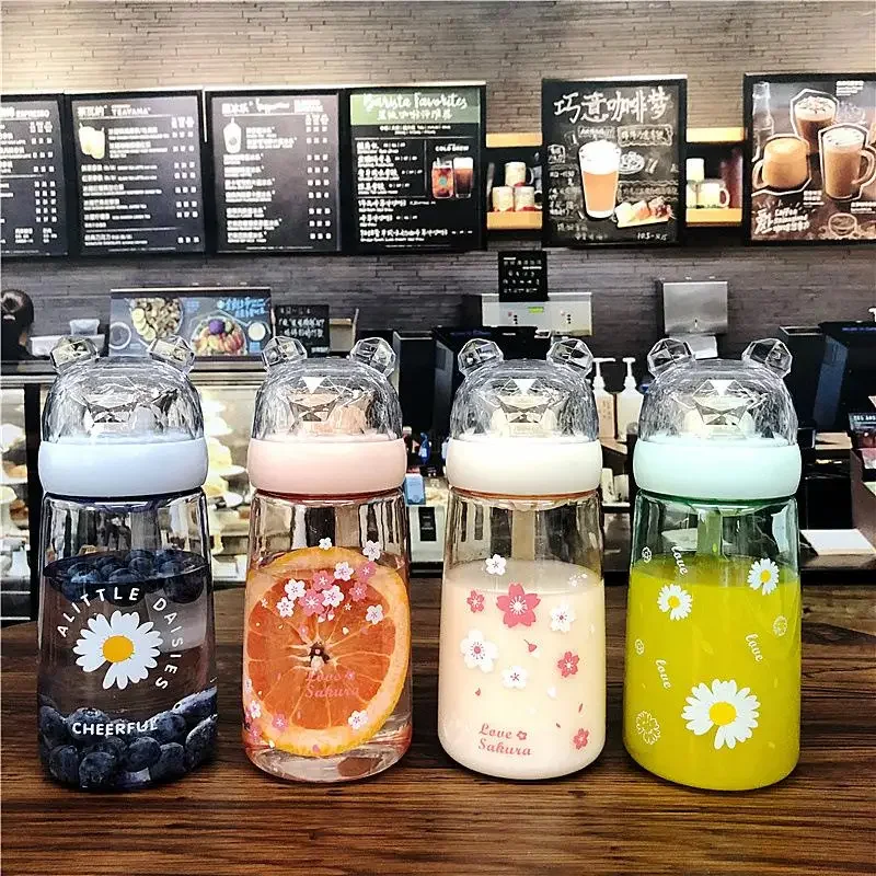 450ml Plastic Water Bottle Daisy Flower Outdoor Water Flask With Lid Portable Touring Climbing Camp Bottles Leakproof BPA Free