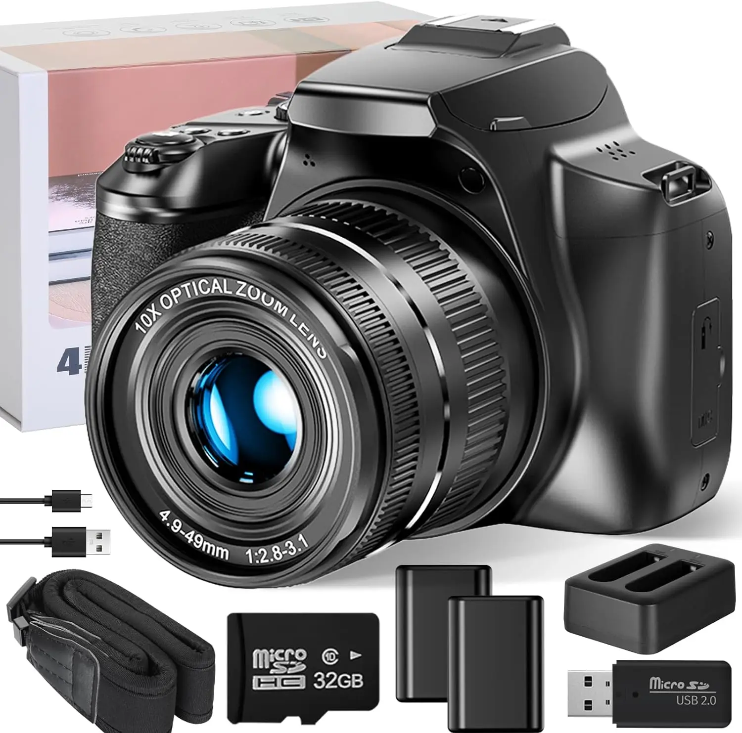 10X Optical Zoom Camera for Photography 4K HD Auto Focus Vlog Video Camera for YouTube 64MP WiFi Livestream Webcam DSLR