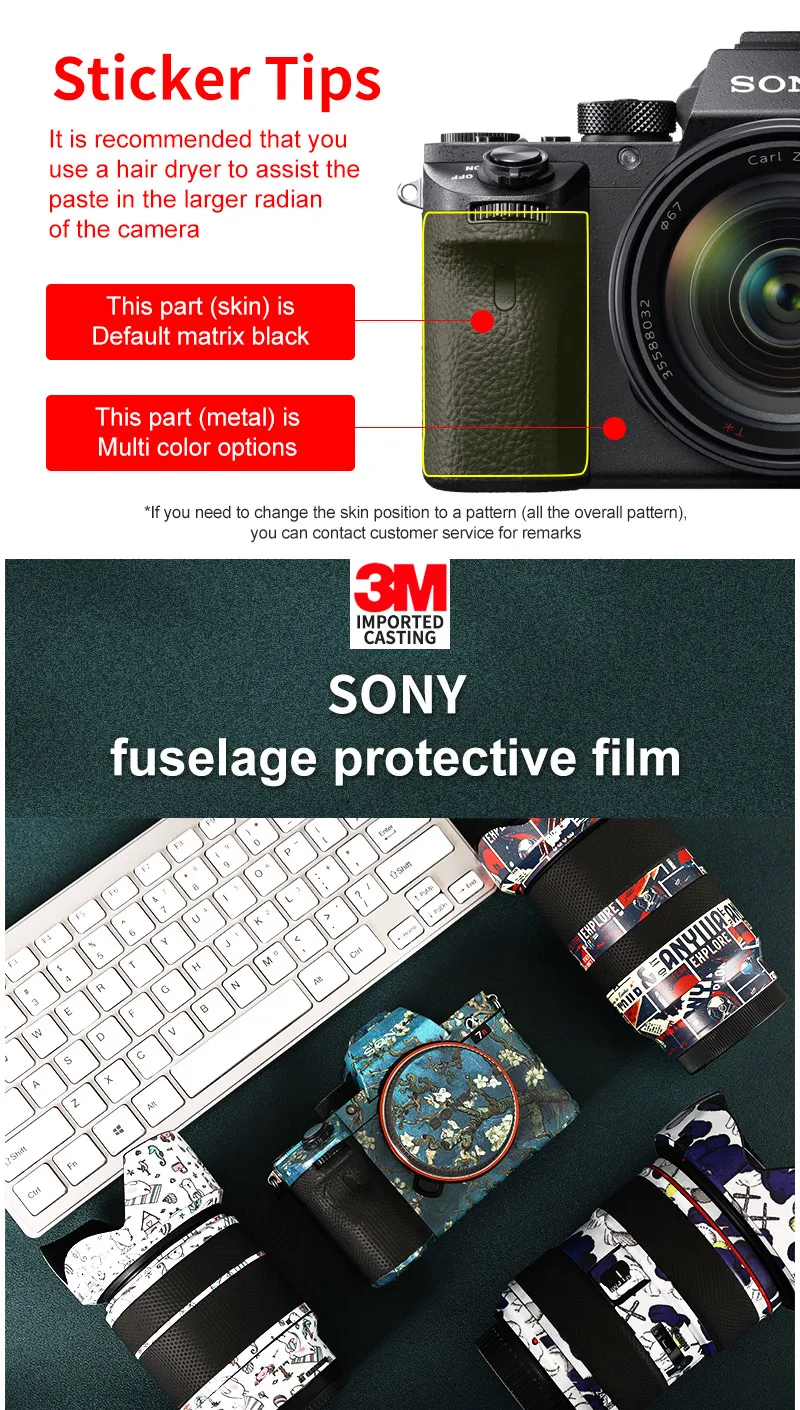 Description Picture 2 of itemFor Iconic Brand ILCE-6700 A6300 A6400 A6000 A6700 A6600 A6500 ILCE-6500 Alpha 6600 ILCE-6600 Camera Body Skin Sticker Skin Wrap Film