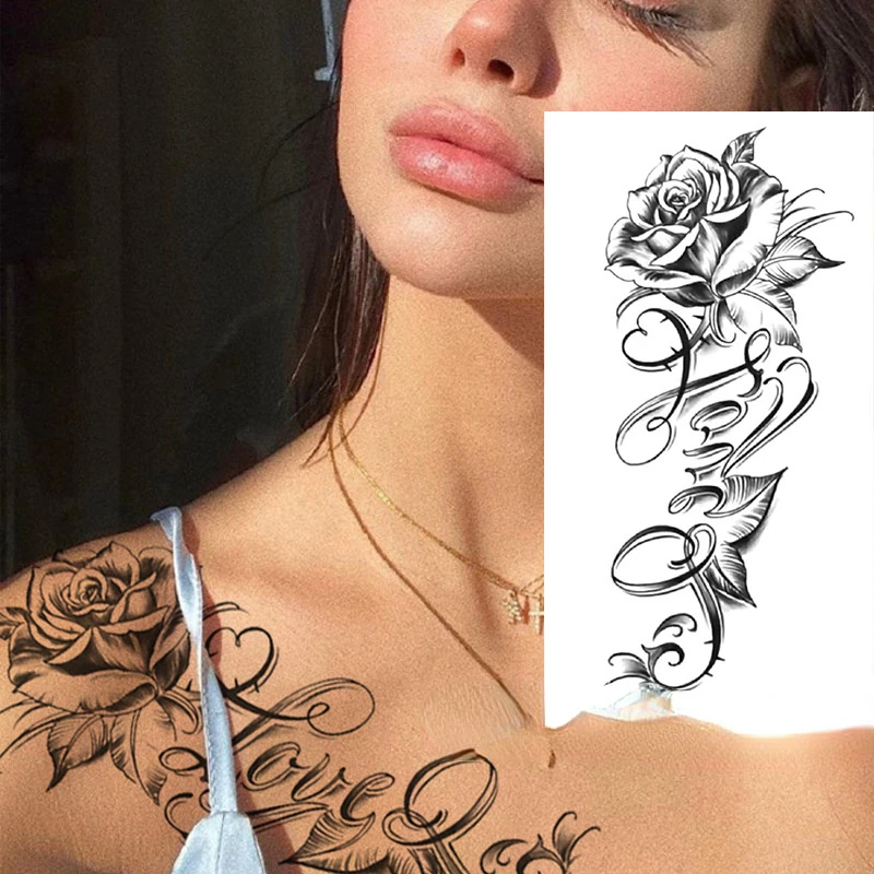 Black Rose Tattoos For Women Large Size Sexy Flower Pattern Designs  Waterproof Fake Tattoos For Arm Body Art Sleeve Body Sticker - Temporary  Tattoos - AliExpress