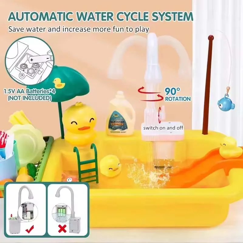 New Kids Kitchen Sink Electric Dishwasher With Running Toy Water 2