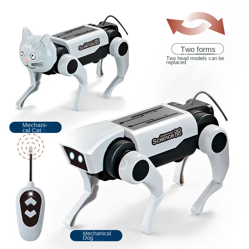 Solar Rc Robot Dog Cat Science Experiment Diy Building Powered Learning Tool Education Robots Technological Gadgets Kit for Kid 4