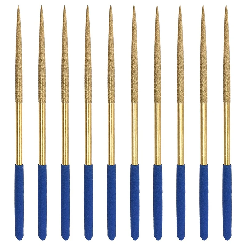 Diamond Needle File Set 3Mm X 140Mm, Round Files Titanium Coated Tools For Metal Wood Stone Glass, 10Pcs