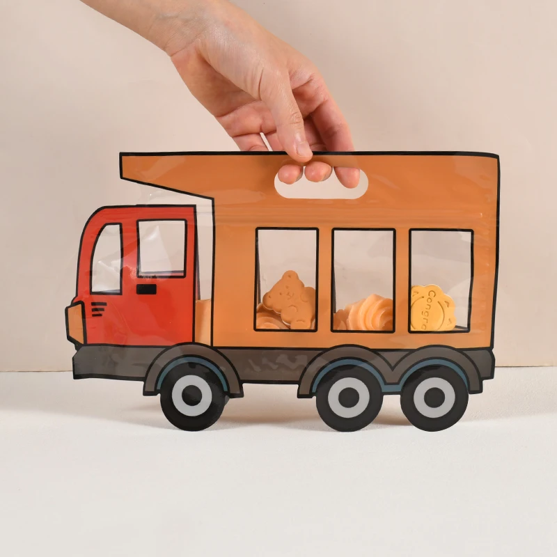 10Pcs Construction Truck Candy Gift Bag Police Car Excavator Cookie Snack Zipper Bags Kids Birthday Party Favors Decor Supplies