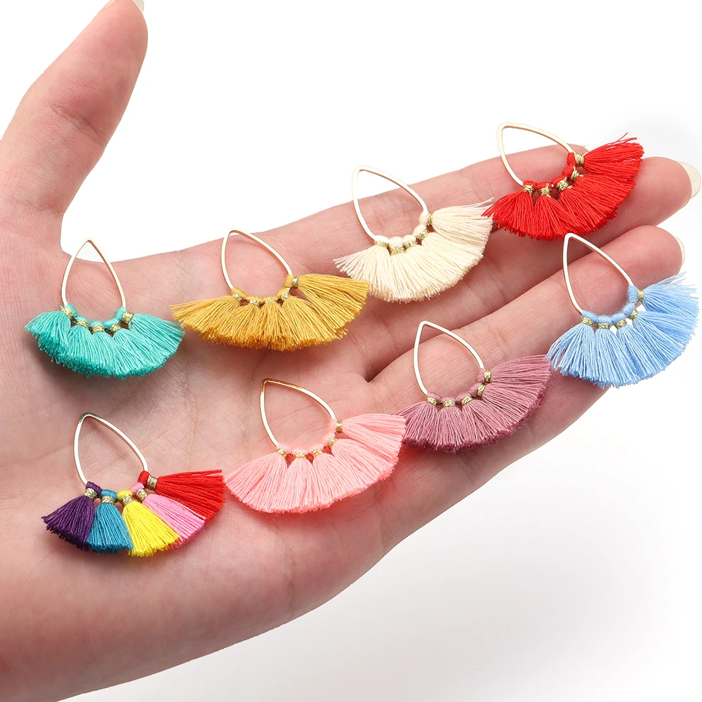 2pcs/lot Fan-shaped Tassel Pendant Colorful Water Droplet Tassel Earrings For DIY Jewelry Making Earrings Necklace Accessories