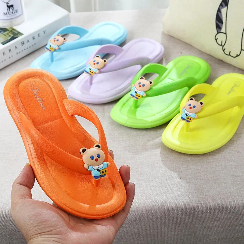 

Children Flip Flop PVC Candy Color Kids Shoes Summer Soft Sole Anti Slip Beach Shoe Boys Girls Cute Cartoon Indoor Home Slippers
