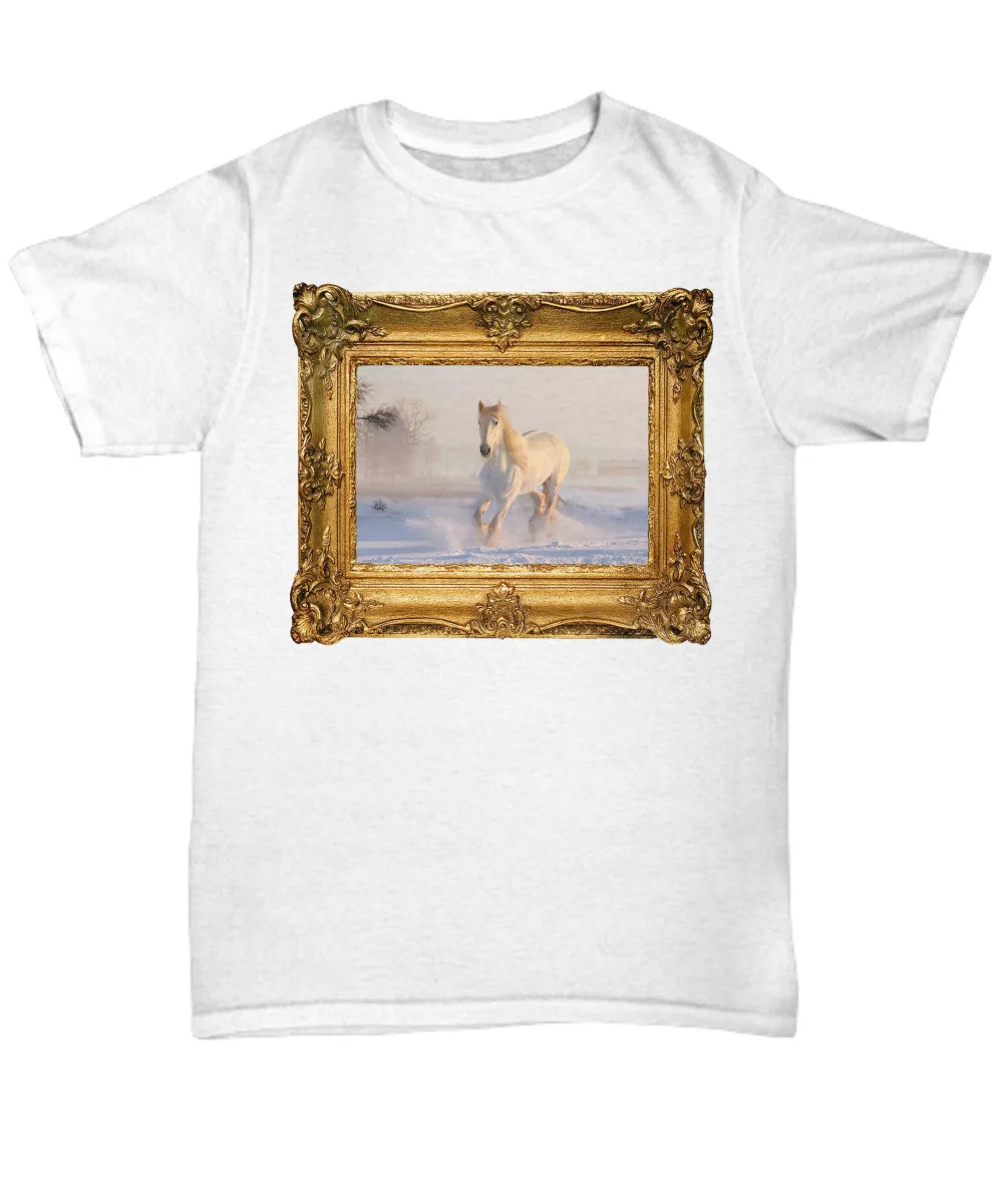 Horse Love Snow Gallop Ritratto T Shirt Maniche Lunghe O Corte