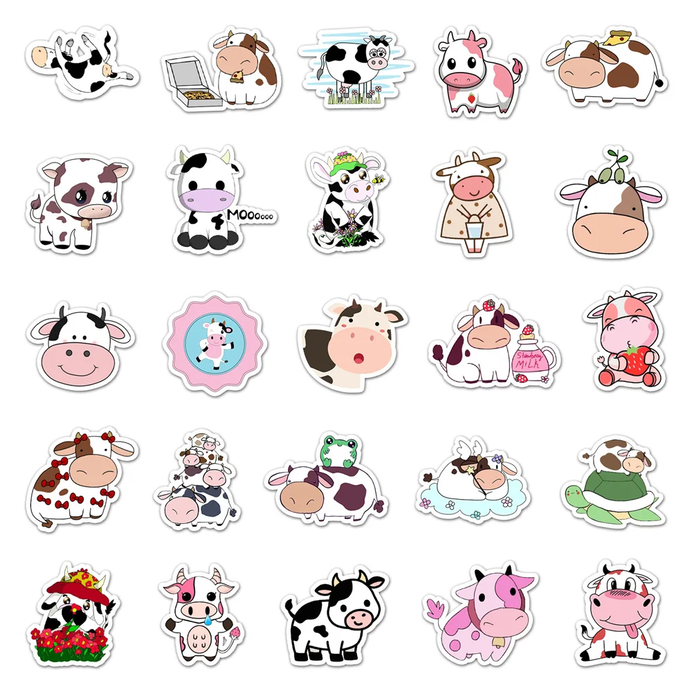 50pcs Ins Cute Cow Stickers Pack Stationery Ipad Phone Scrapbook DIY Animal Sticker Journal Accessories Craft Supplies