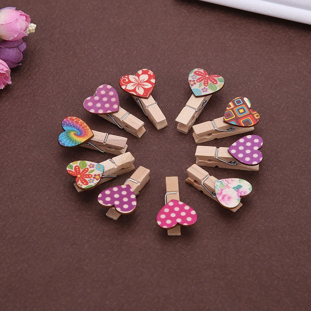 나무 사랑 하트 옷핀 공예 클립, 집 생일용 미니 장식 소품, DIY 3.5cm 혼합 색상, 50 개