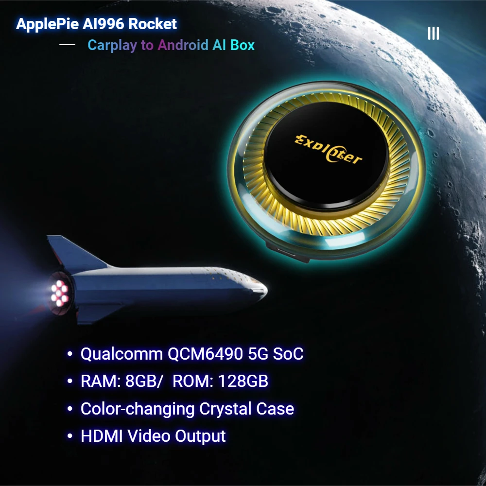 New Arrivals ApplePie Rocket Android 13 Ai Box 5G LTE Wireless CarPlay & Android Auto Qualcomm QCM6490 2.7 GHz GPS HDMI 8GB RAM